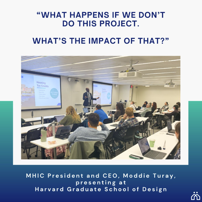 MHIC President and CEO Moddie Turay speaks at the Harvard Graduate School of Design.